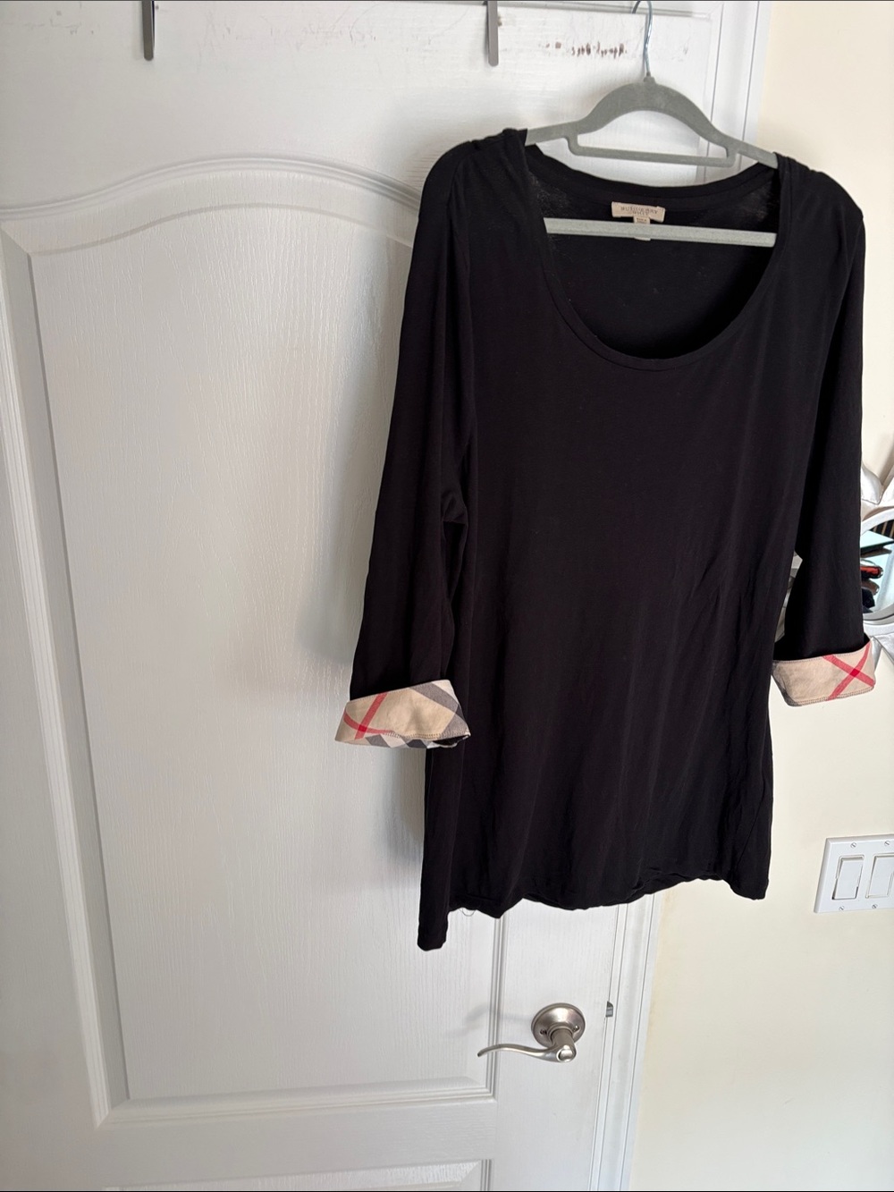 Burberry Ladies Black Nova Check 93% Cotton/Spandex Light Top-XL - Picture 3 of 14